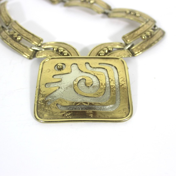 Vintage Modernist Statement Necklace IXEL Mexican Designer Gold Brass and Silver - Picture 6 of 9